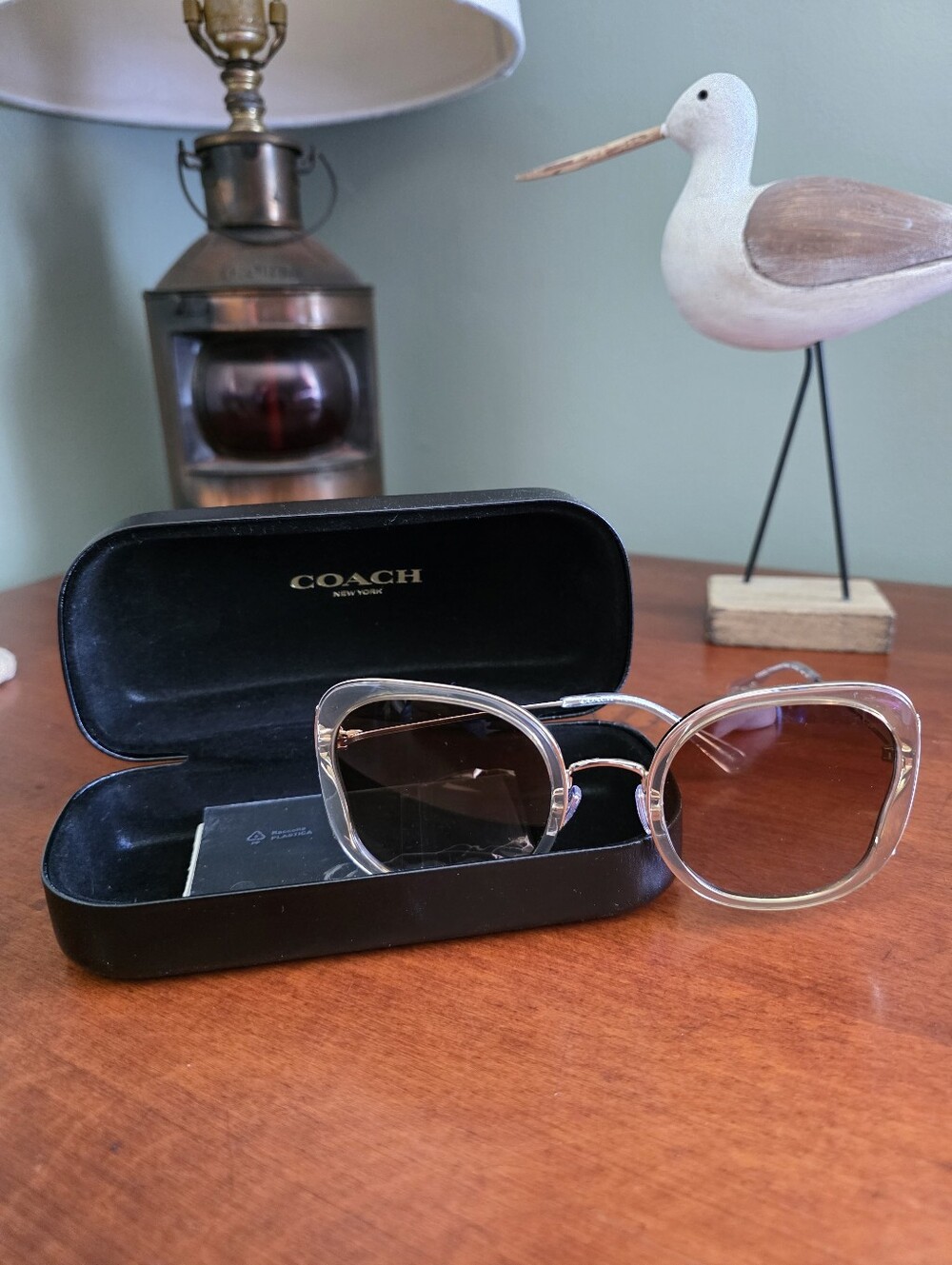 Coach CK483 Tea Rose Butterfly Oversized Square Sunglasses Clear Fawn NWOT